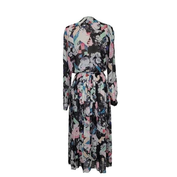 Rebecca Minkoff Pleated Midi Wrap Dress Sz S Floral Abstract Multi Color Feminin - Picture 3 of 9